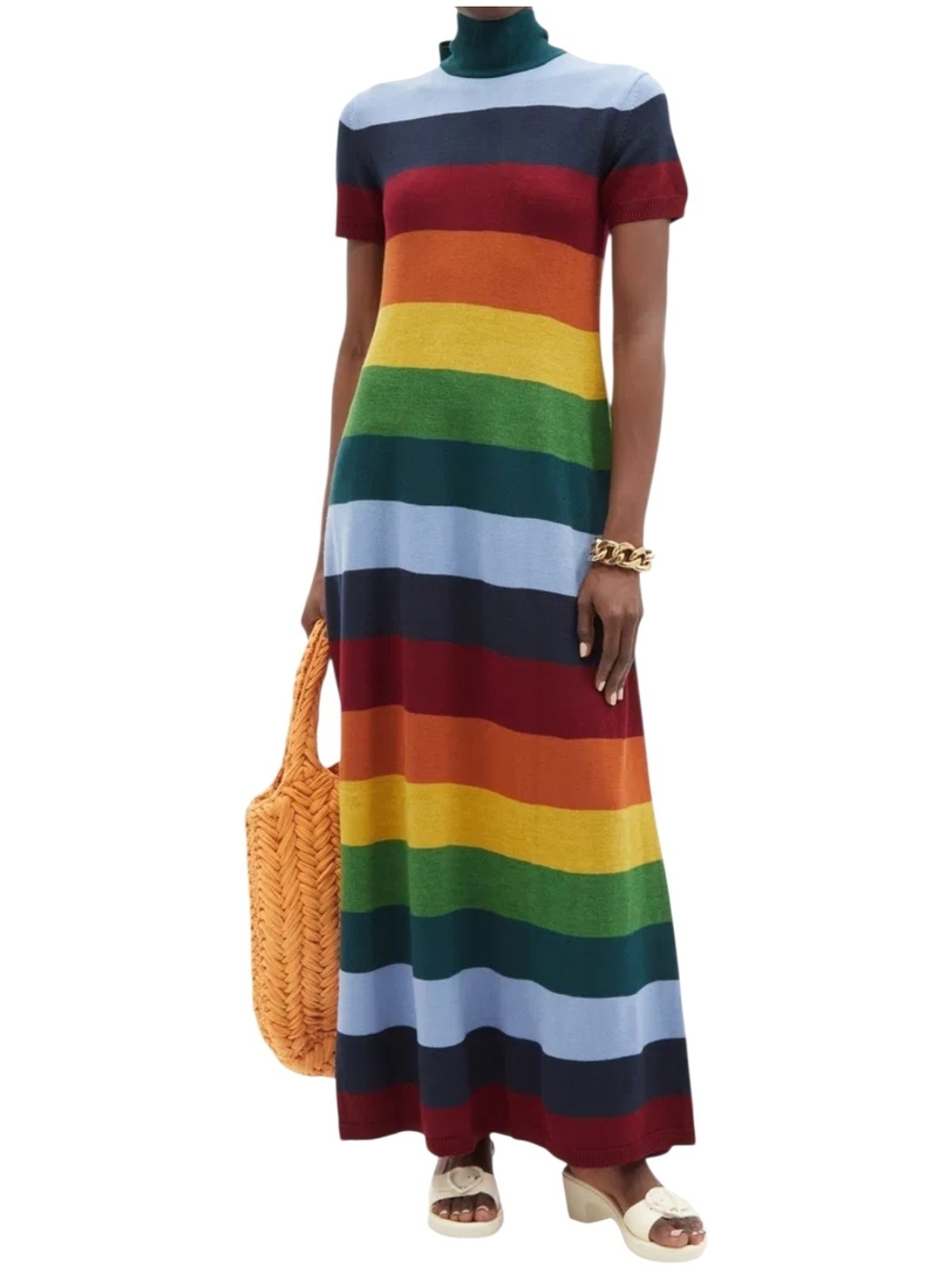 STAUD Fox Rainbow Striped Sweater Maxi Dress - Picture 2 of 4